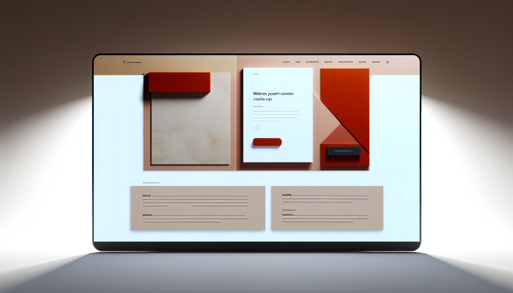 A modern website layout demonstrating a balanced warm color scheme with beige, orange, and red accents.