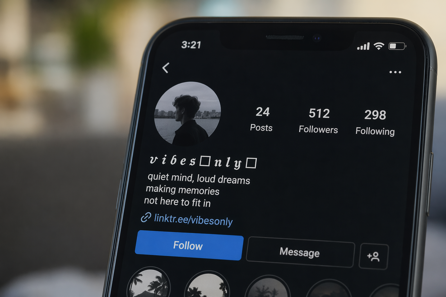 A smartphone screen showing a social media bio where fancy text is broken and displays as empty boxes.
