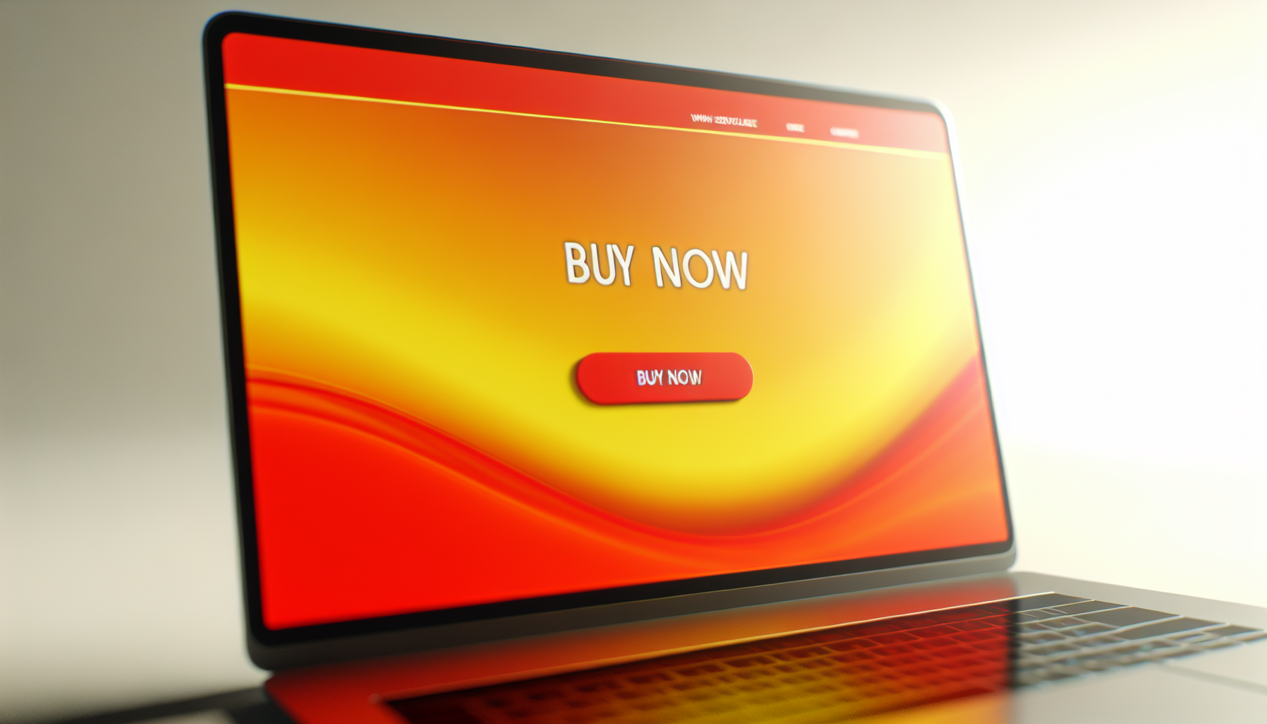 A laptop screen showing a website with a warm color scheme featuring reds, oranges, and yellows.